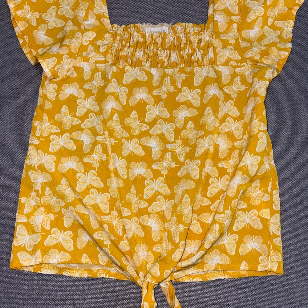 Yellow Butterfly Print Women's Top
